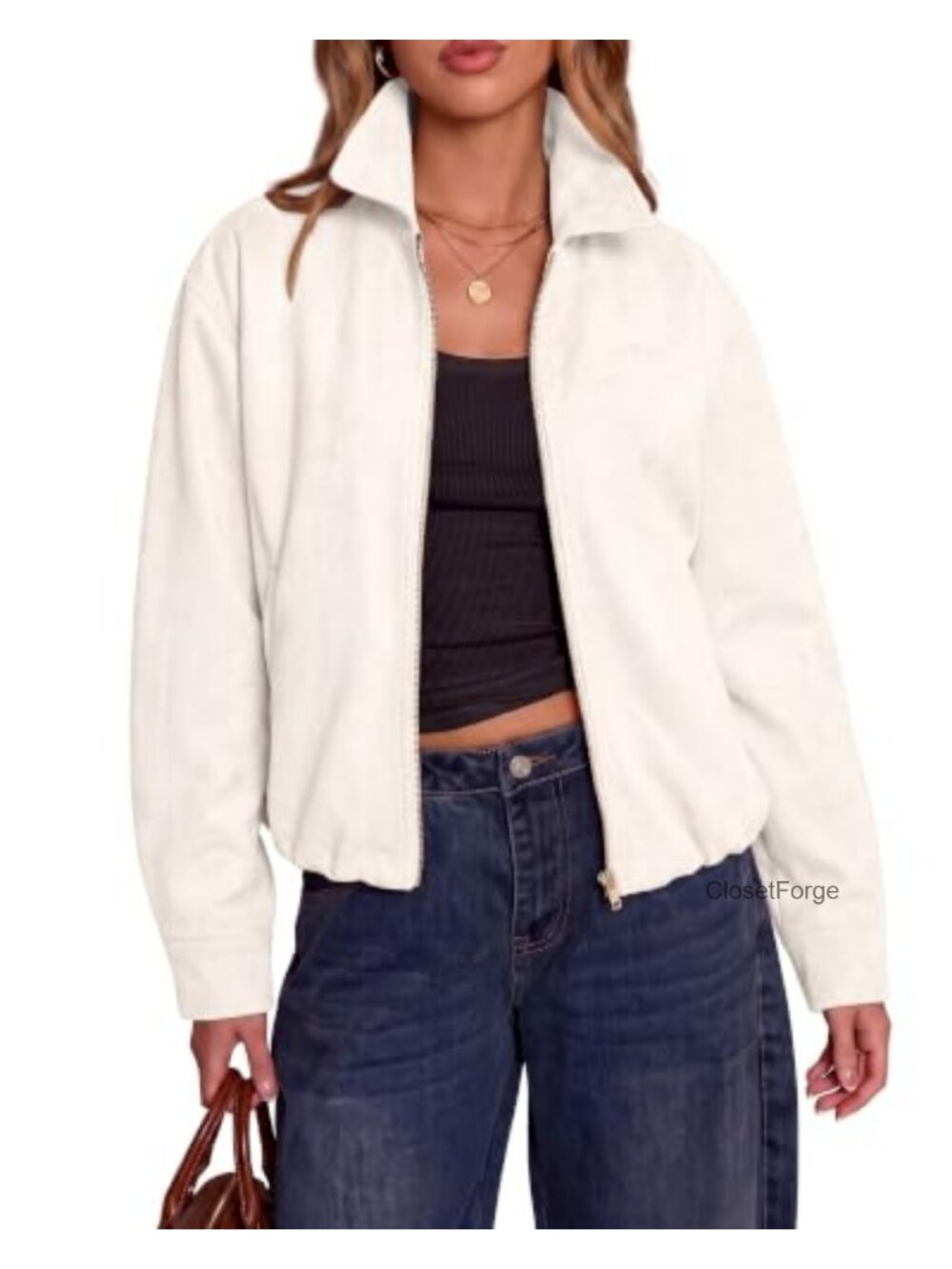 Faux Suede Cropped Jacket Oversized Fall Coat Zip Front